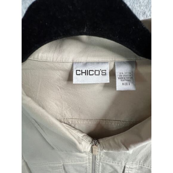 Chico’s Beige Women's Jacket Size 3 Fits XL Zip Front Stretch Cotton - Picture 5 of 11